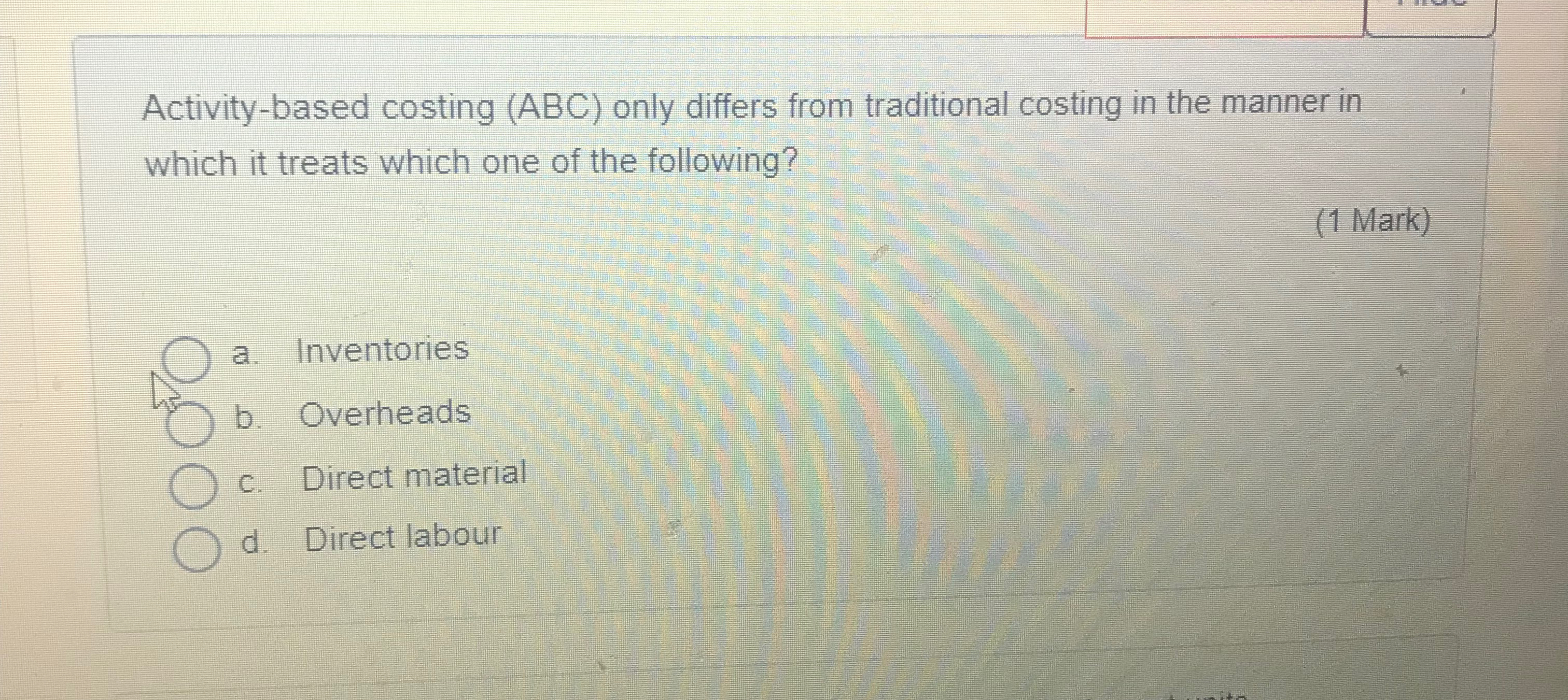  Activity-based costing (ABC) only differs from traditional costing in the manner