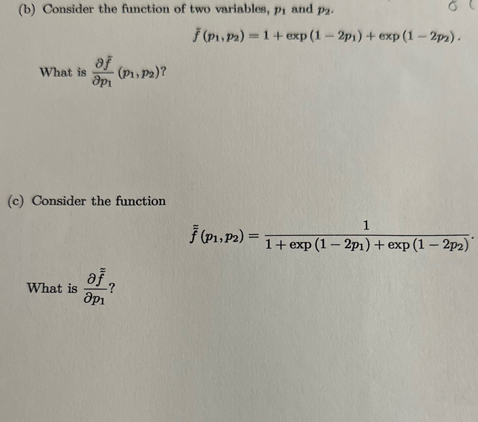 two variables, p, and p2. f (P1, P2) = 1 + exp(1
