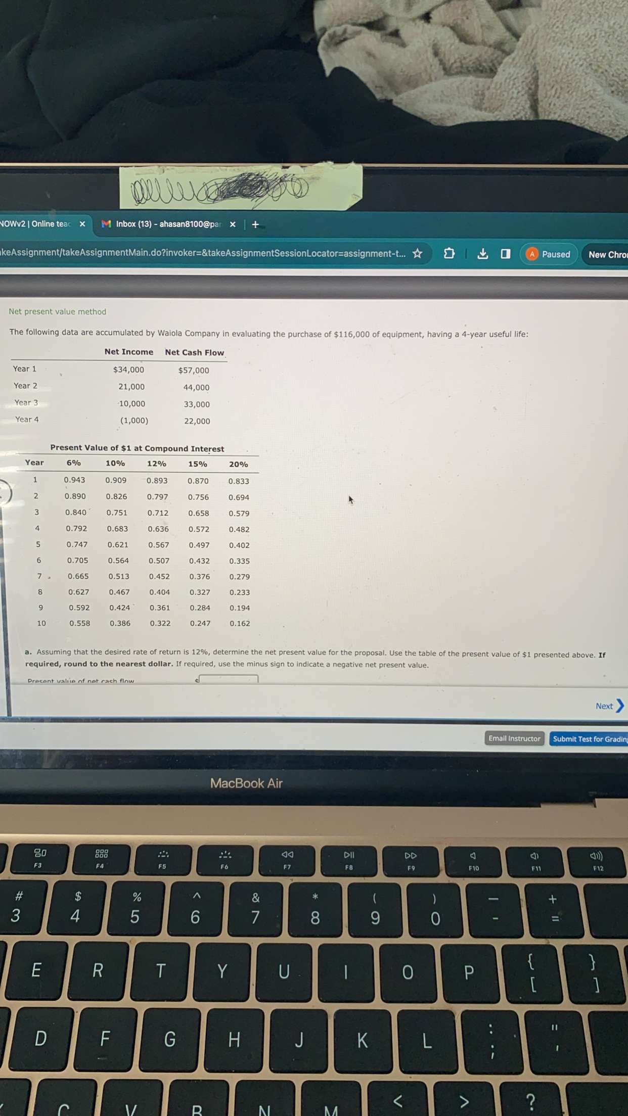  Net present value method The following data are accumulated by Waiola