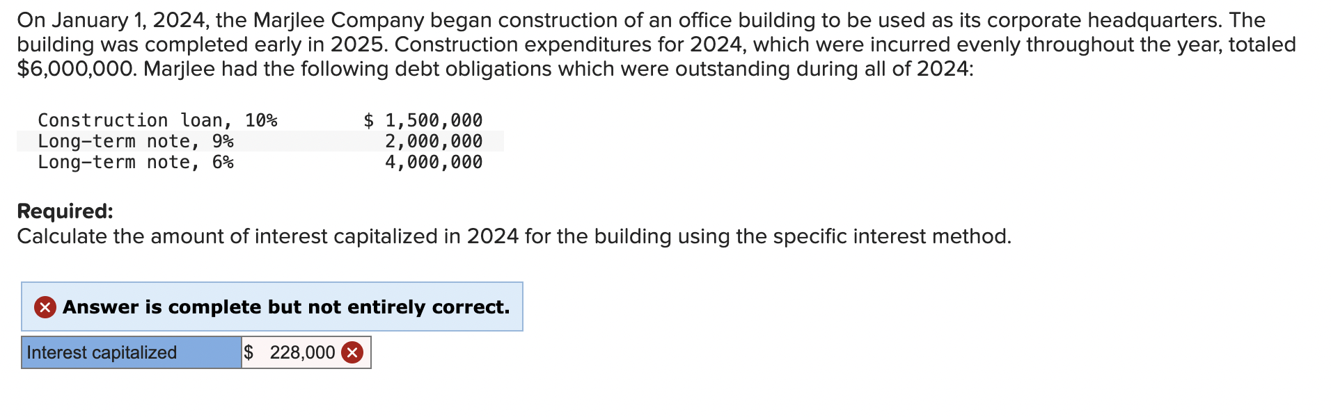 On January 1,2024, the Marjlee Company began construction of an office