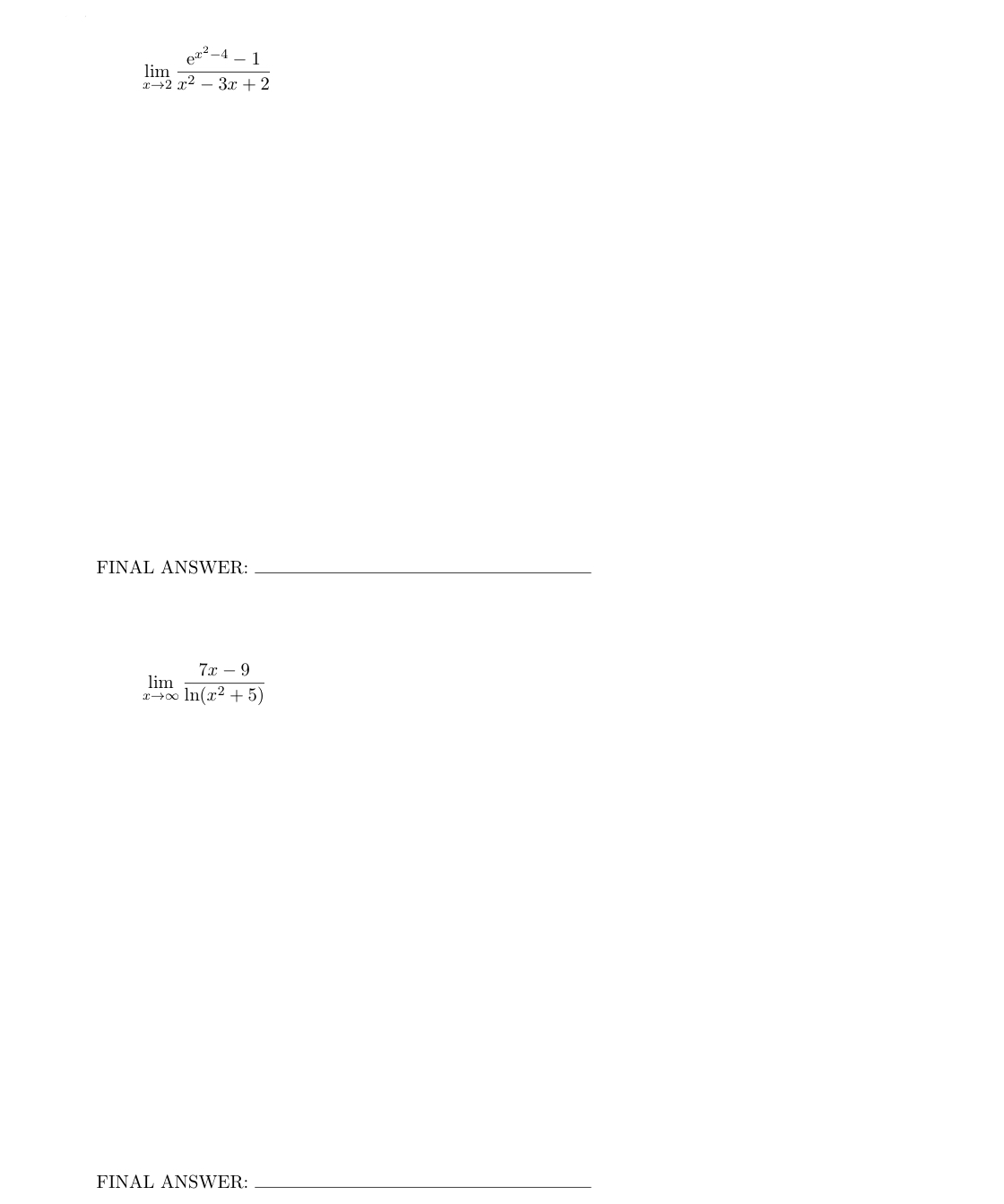 FINAL ANSWER:022 -4 _ lim - 1 x-2x2 - 3x +2 FINAL