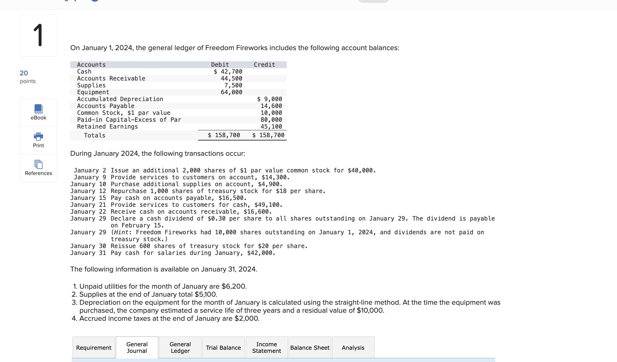 following account balances: During January 2024, the following transactions occur: January 2