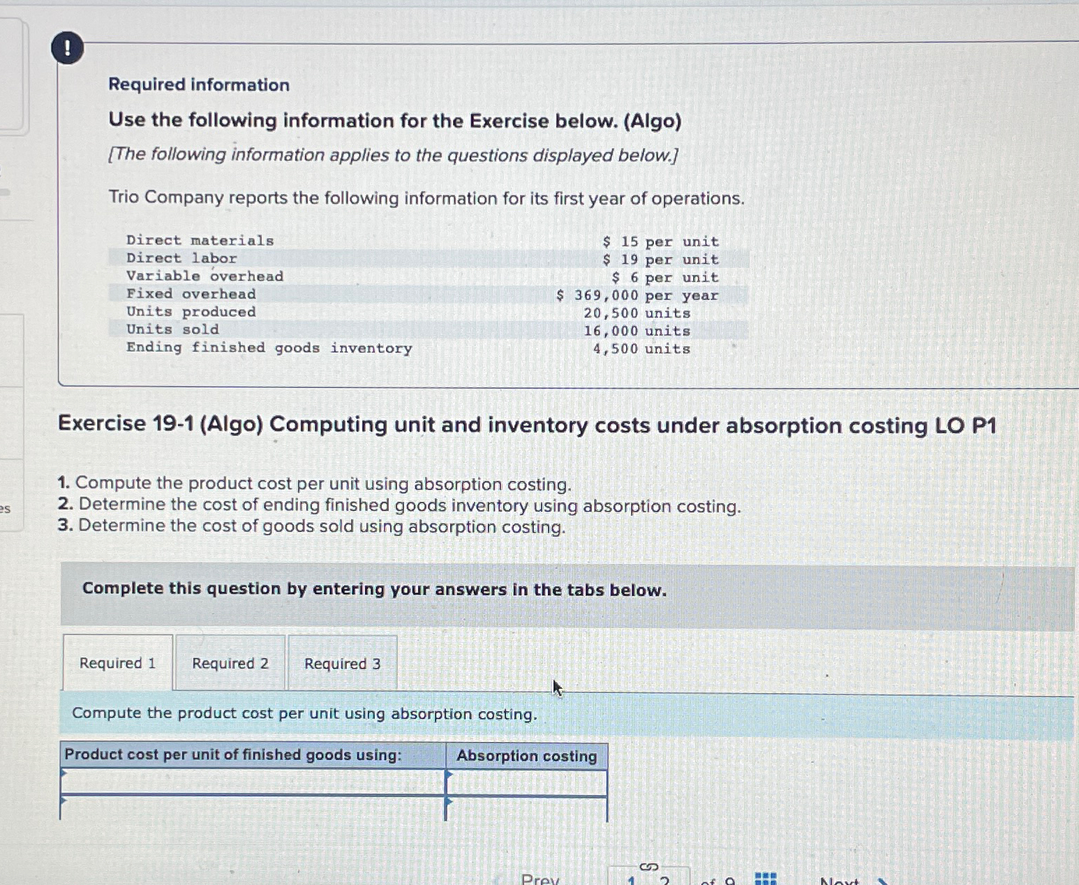  ! Required information Use the following information for the Exercise below.