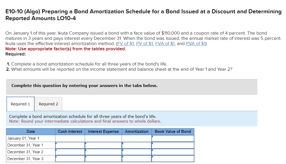  E10-10(Algo) Preparing a Bond Amortization Schedule for a Bond Issued at