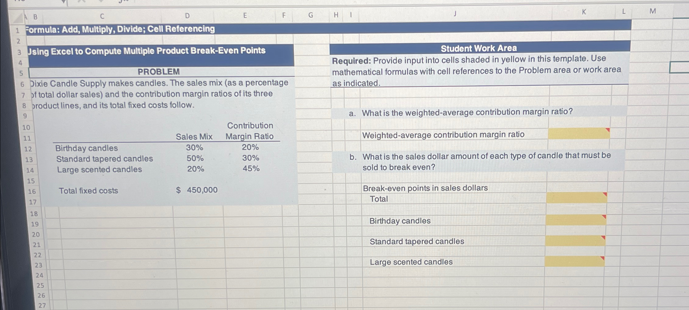Multiple Product Break-Even Points PROBLEM Jixie Candle Supply makes candles. The sales