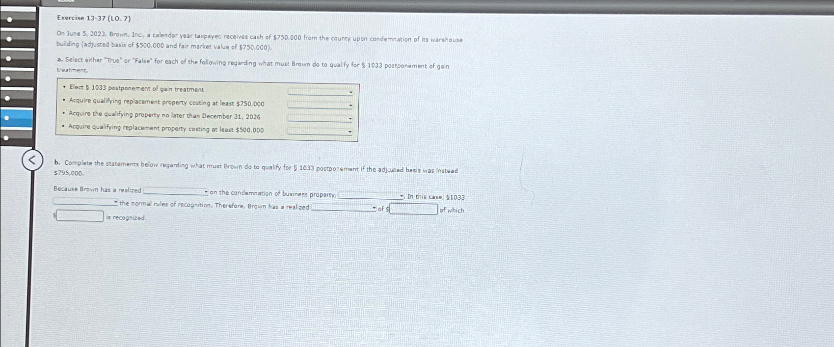 Exercise 13-37(.7) On June 5,2023, Brown, Inc, a calendar year taxpayer,