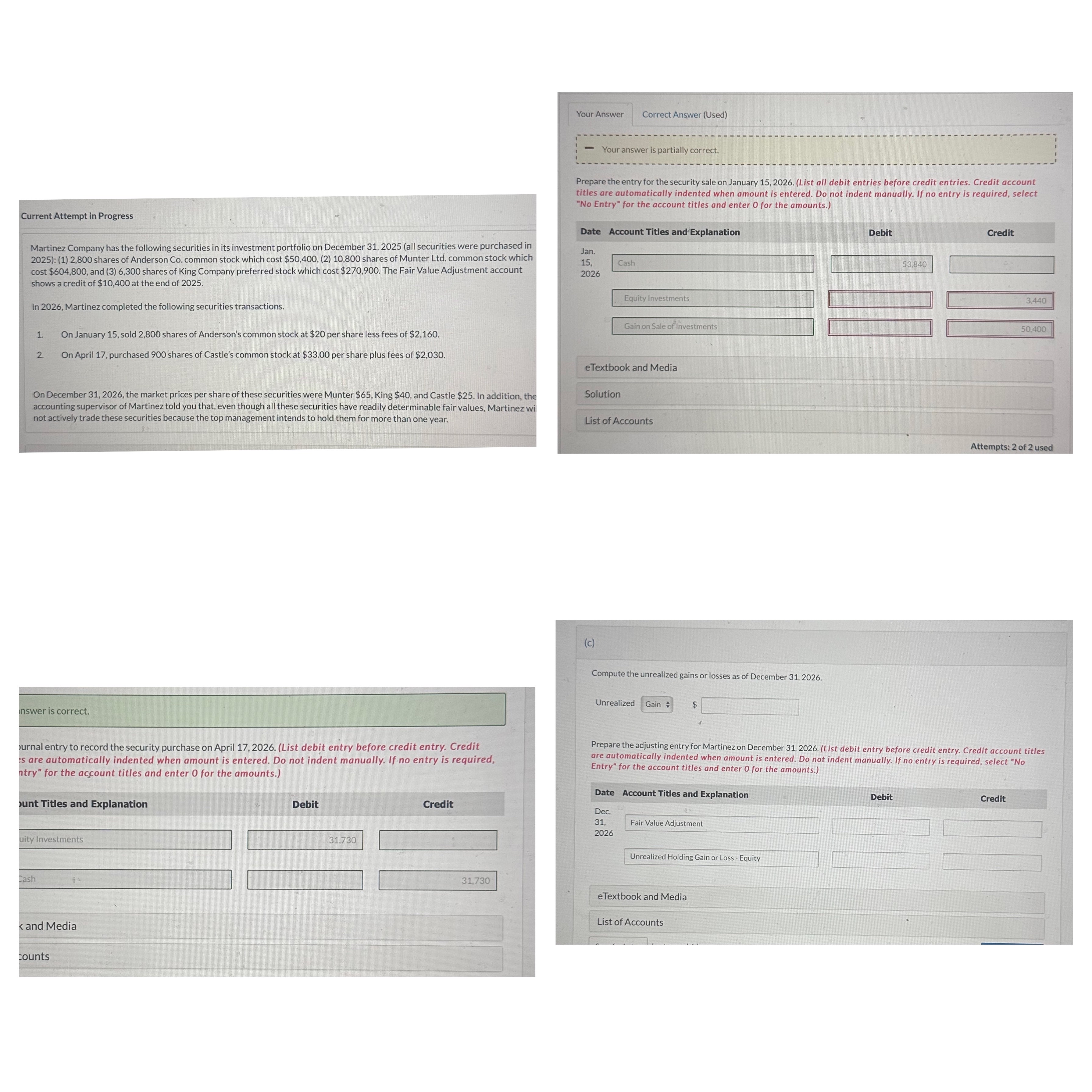 entry for the security sale on January 15,2026.(List all debit entries before