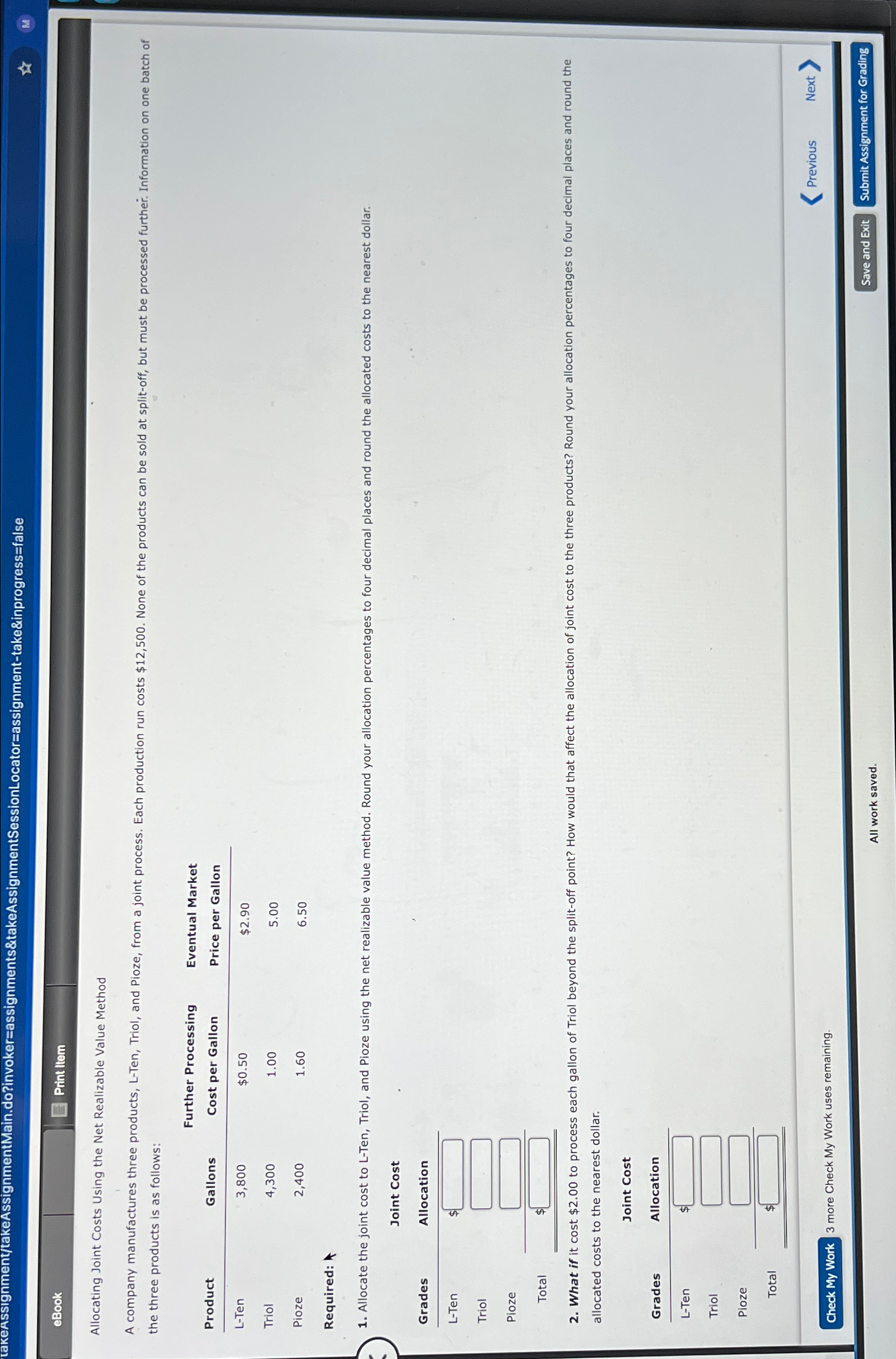takeAssignment/takeAssignmentMain.do?invoker=assignments&takeAssignmentSessionLocator=assignment-take&inprogress=false eBook Print llem Allocating Joint Costs Using the Net Realizable