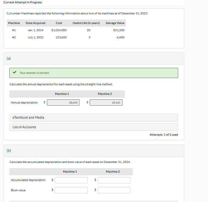 two of its machines as of December 31,2023. (a) Your answer is