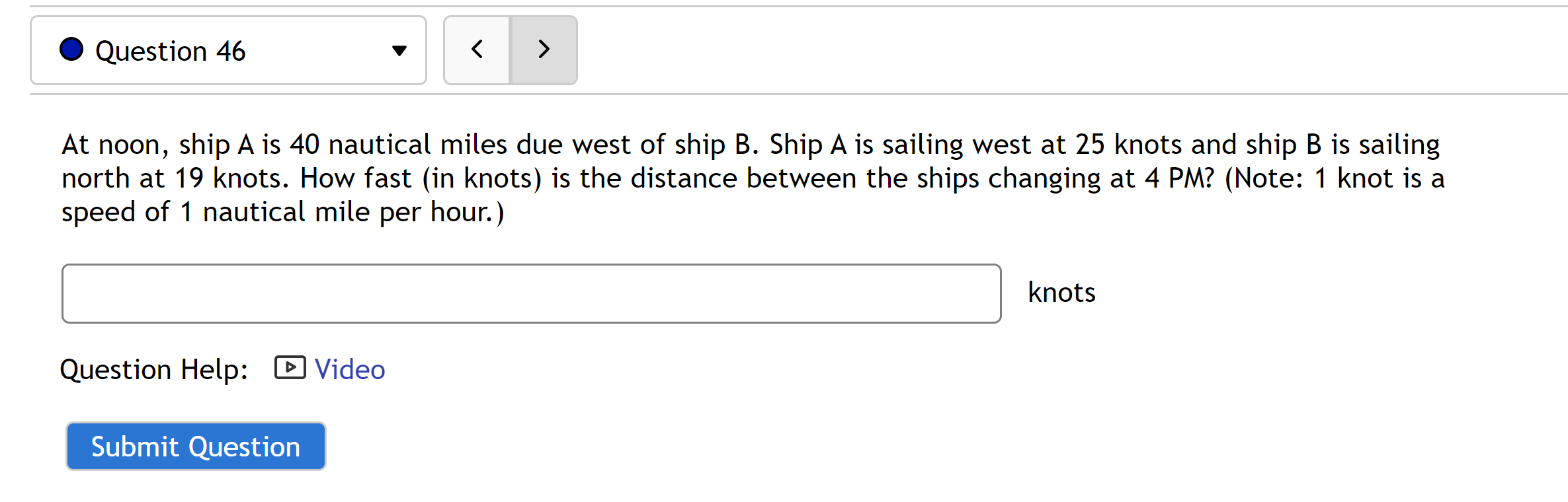 B is sailing north at 19 knots. How fast (in knots) is