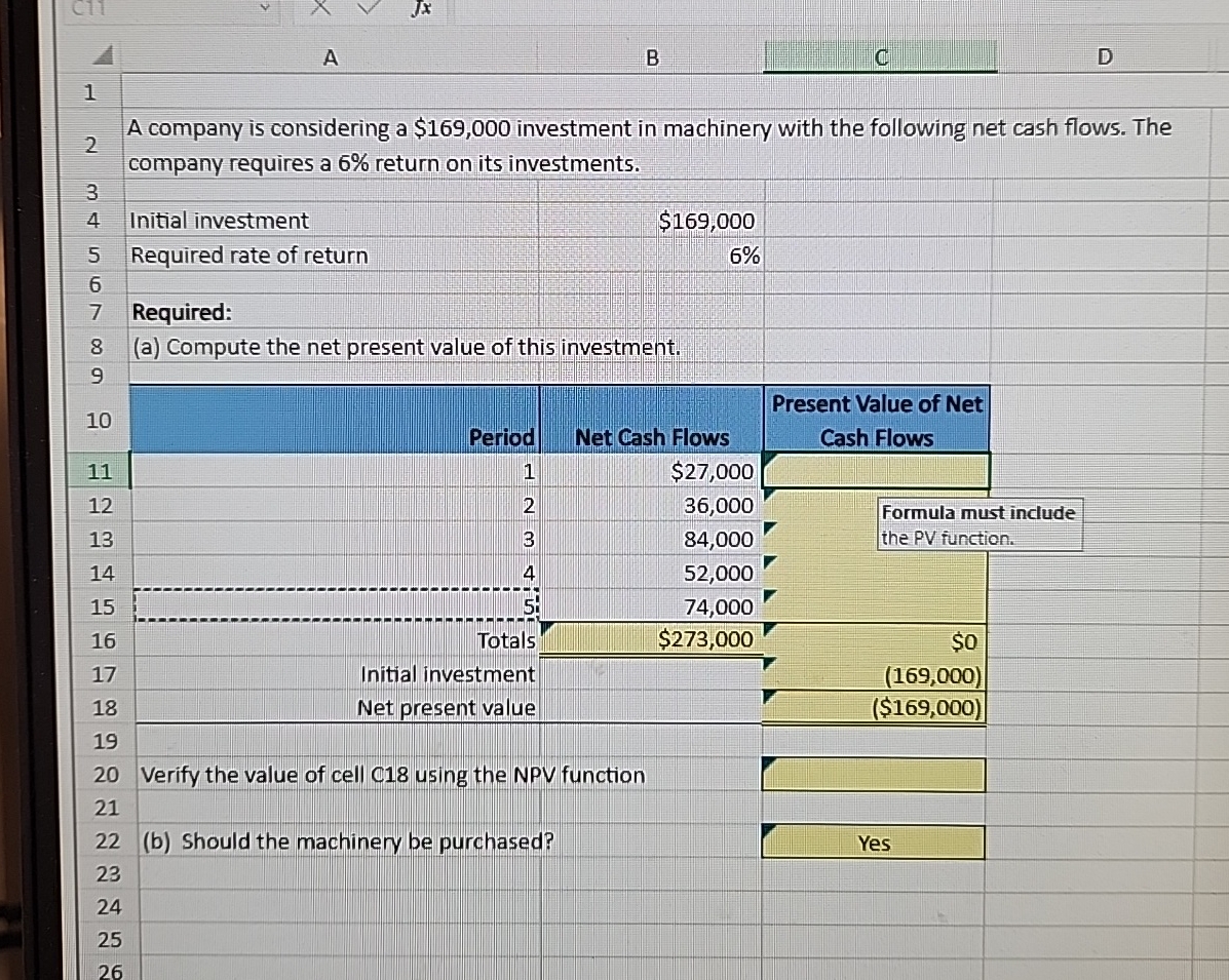 is considering a $169,000 investment in machiney with the following net cash