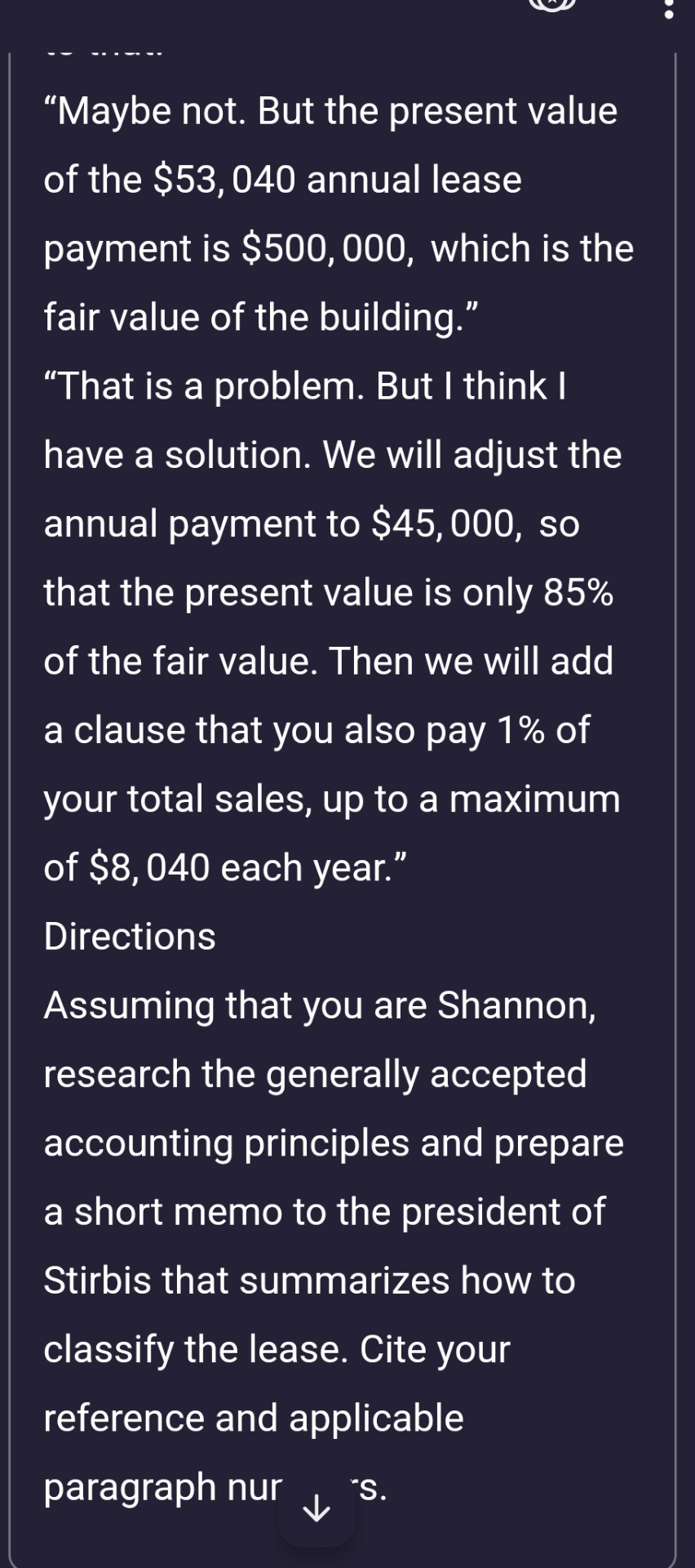  LO 20.1 LO 20.3 Stirbis Company was negotiating a lease for