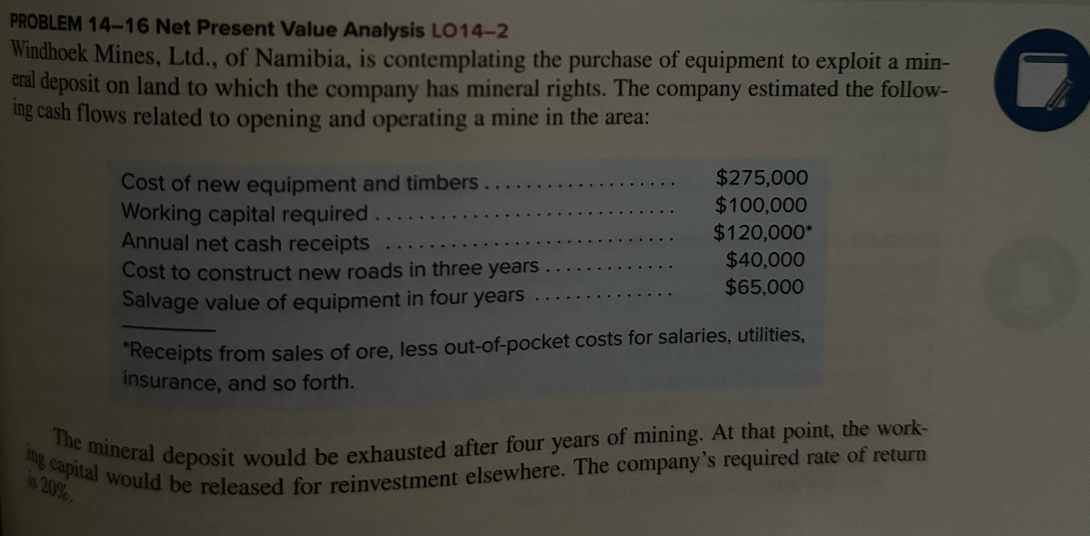 Namibia, is contemplating the purchase of equipment to exploit a mineral deposit