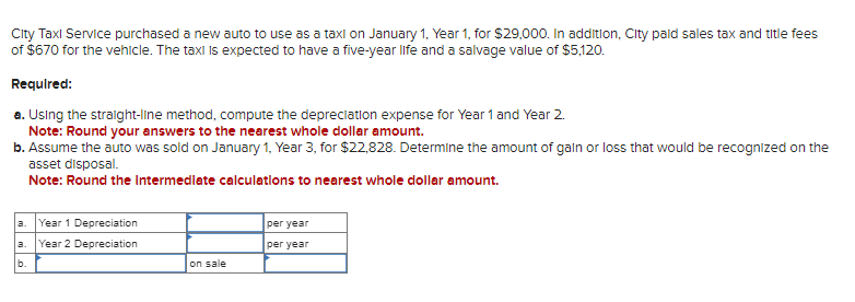 Clty Taxl SeMce purchased new euto to use es on January 1,