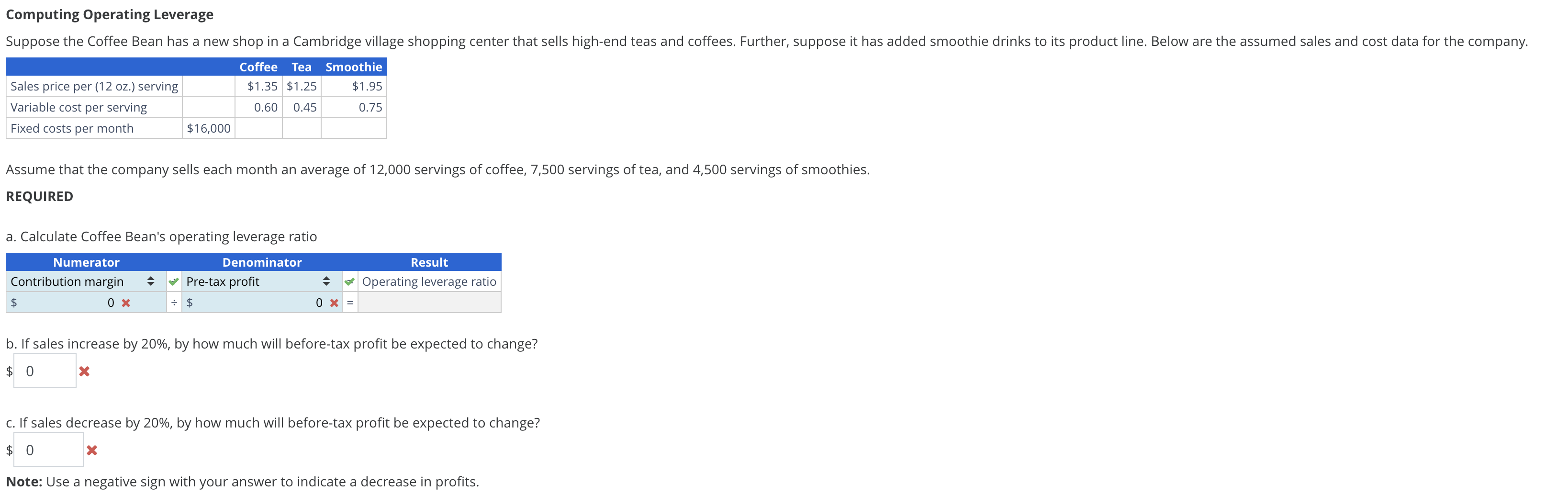 Computing Operating Leverage Assume that the company sells each month an