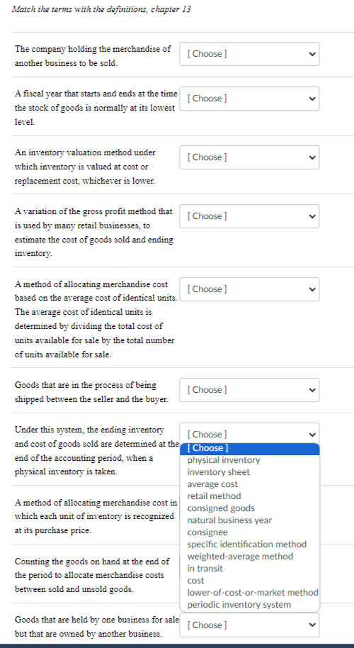  Match the terms with the definitions, chapter 13 The company holding