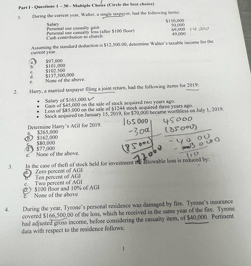  Part I - Questions 1-30-Multiple Choice (Circle the best choice) During