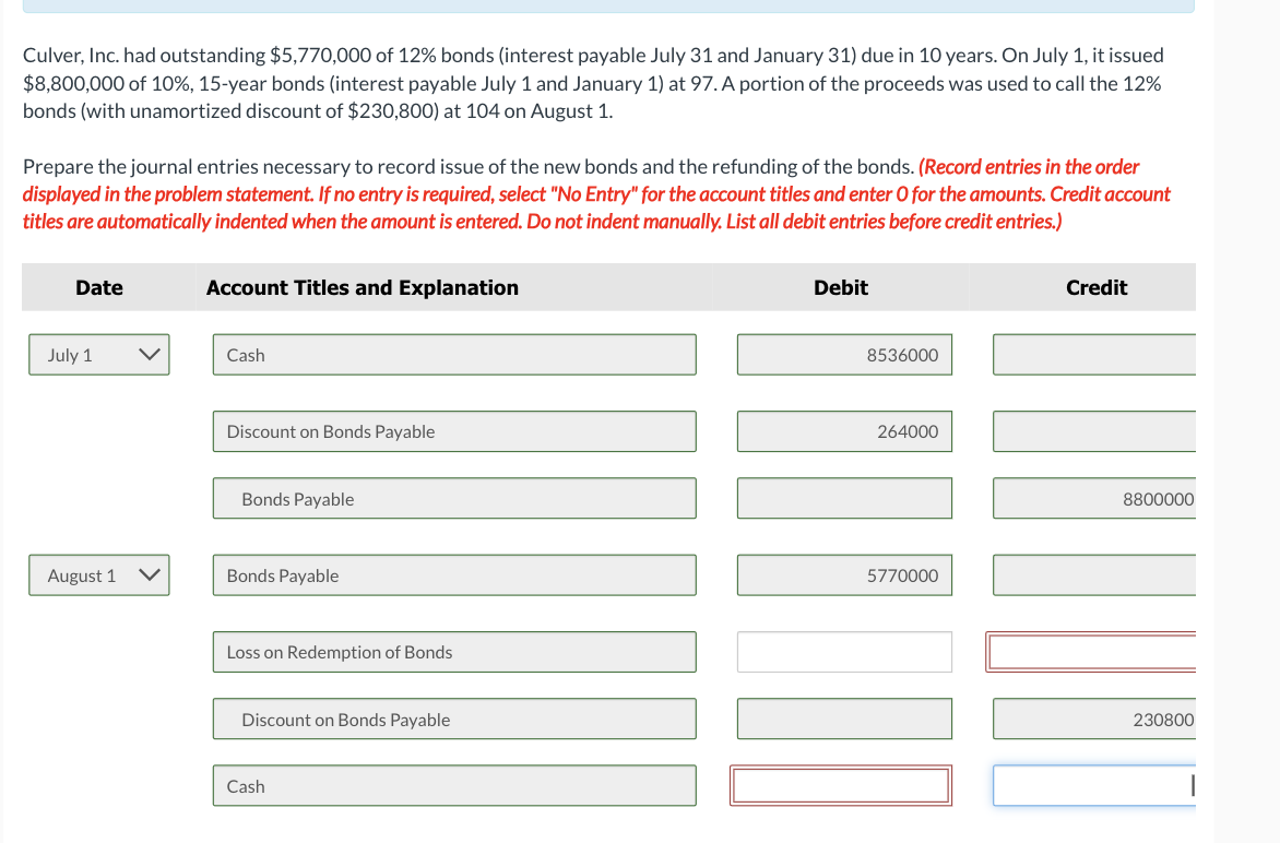  Culver, Inc. had outstanding $5,770,000 of 12% bonds (interest payable July