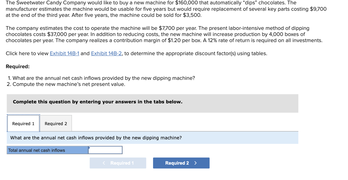  Compute the new machine's net present value. Note: Enter negative amount