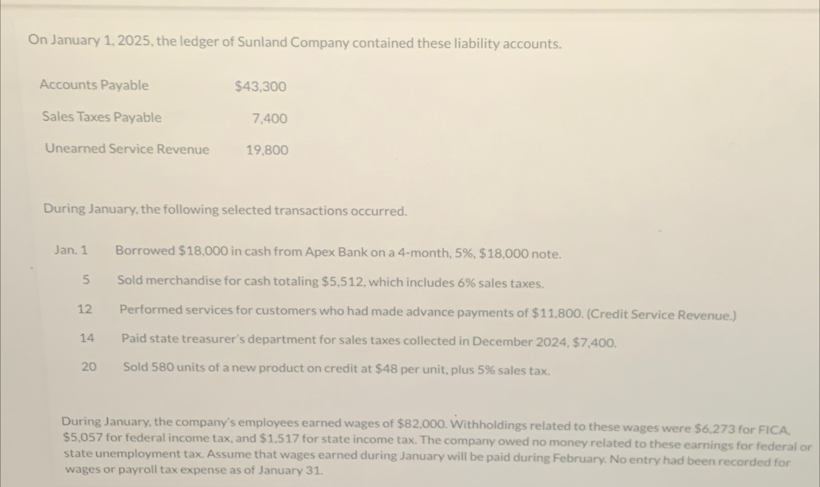 accounts. Accounts Payable Sales Taxes Payable Unearned Service Revenue $43,300 7,400 19,800