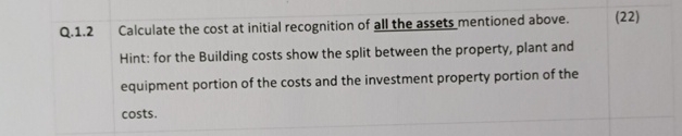 Q.1.2 Calculate the cost at initial recognition of all the assets