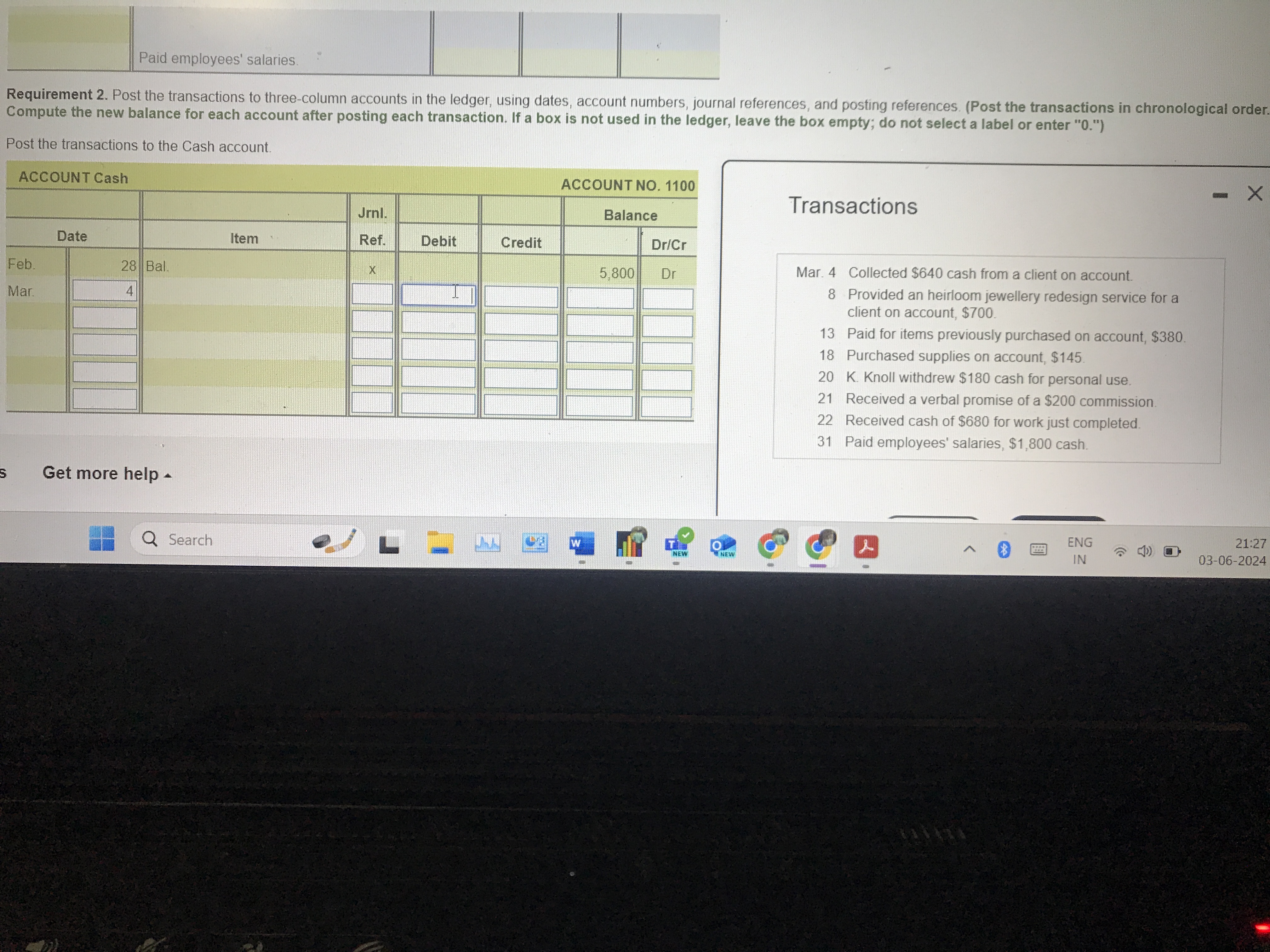 using dates, account numbers, journal references, and posting references. (Post the transactions