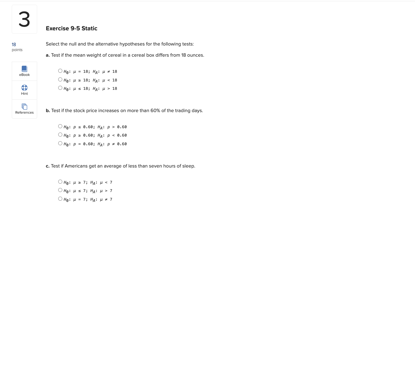 Exercise 9-5 Static 18 points eBook Hint References References b. Test