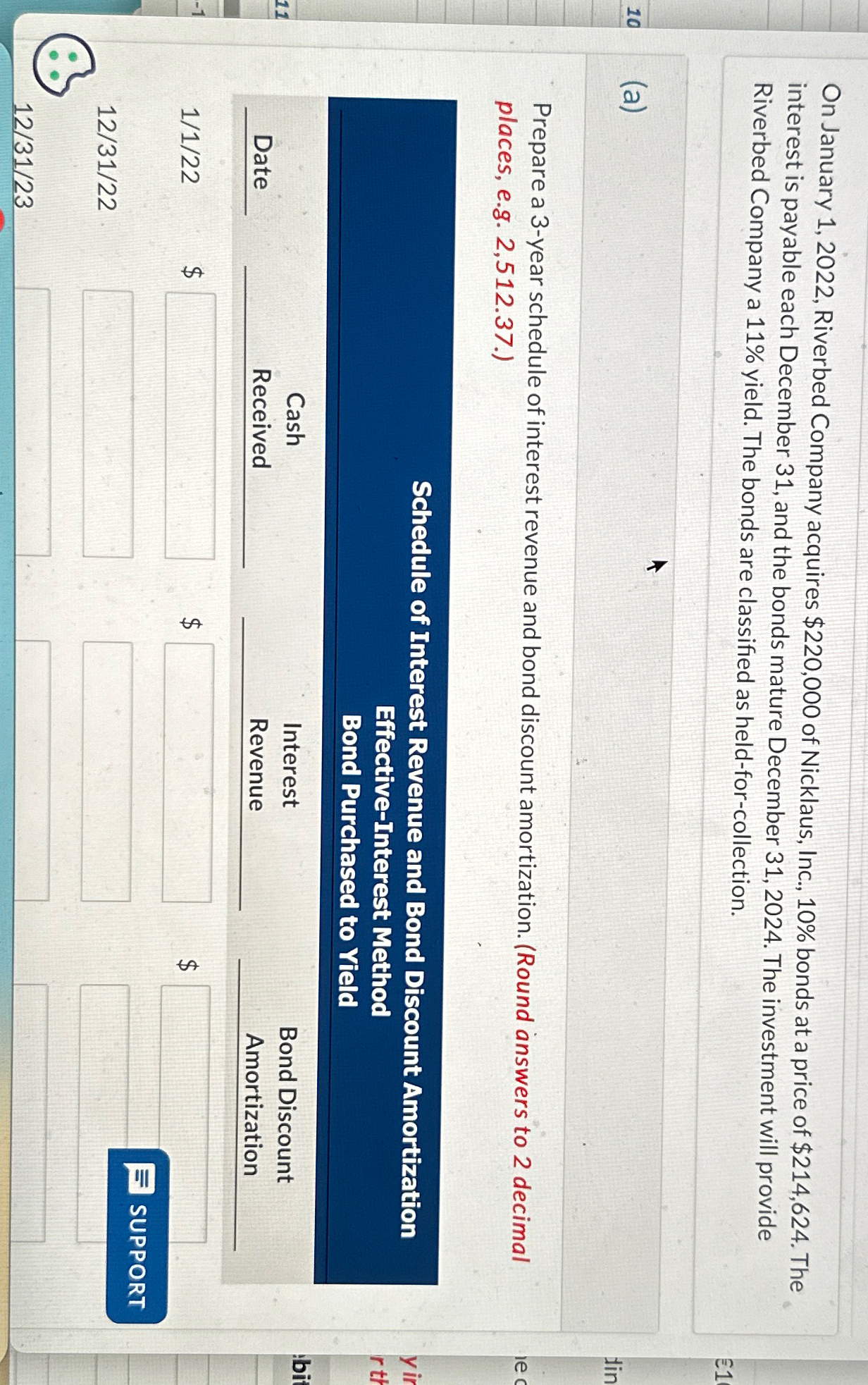 bonds at a price of $214,624. The interest is payable each December