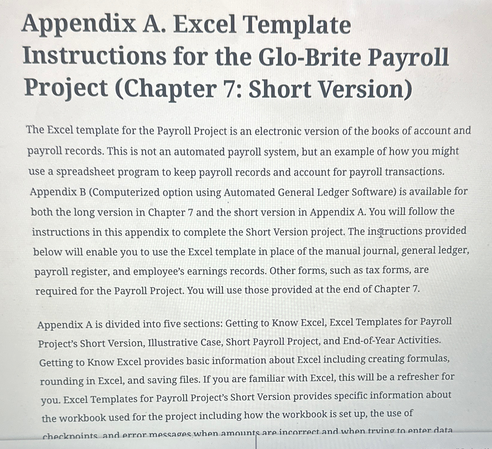 Appendix A. Excel Template Instructions for the Glo-Brite Payroll Project (Chapter