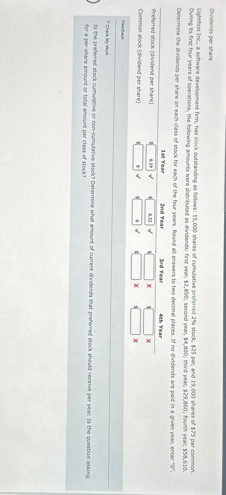 Dividends per share Lightfoot Inc., a software development firm, has stock