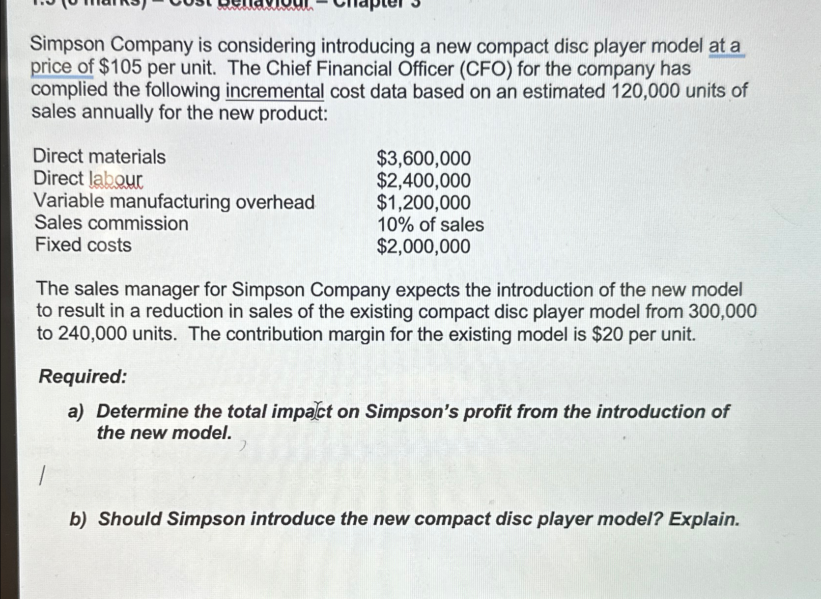 at a price of $105 per unit. The Chief Financial Officer (CFO)