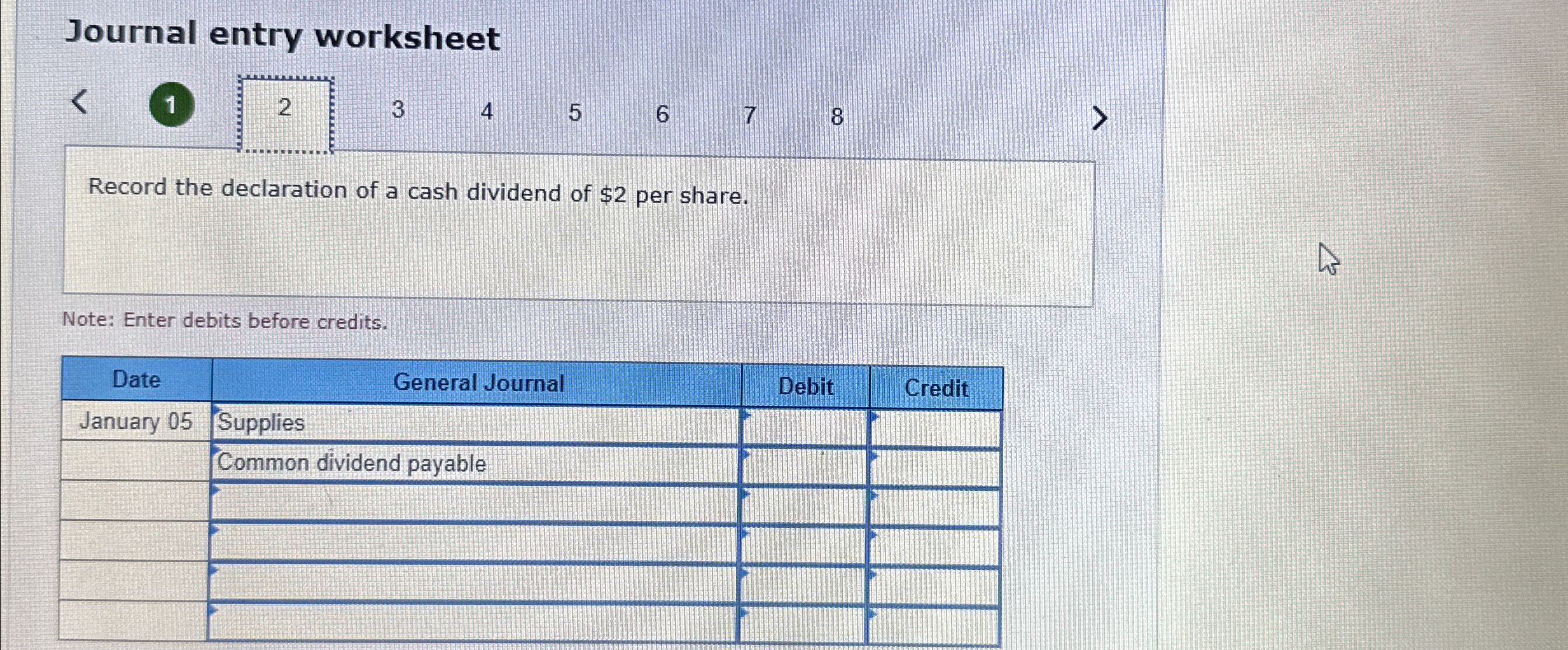 Journal entry worksheet 1 2 3 4 5 6 7 8