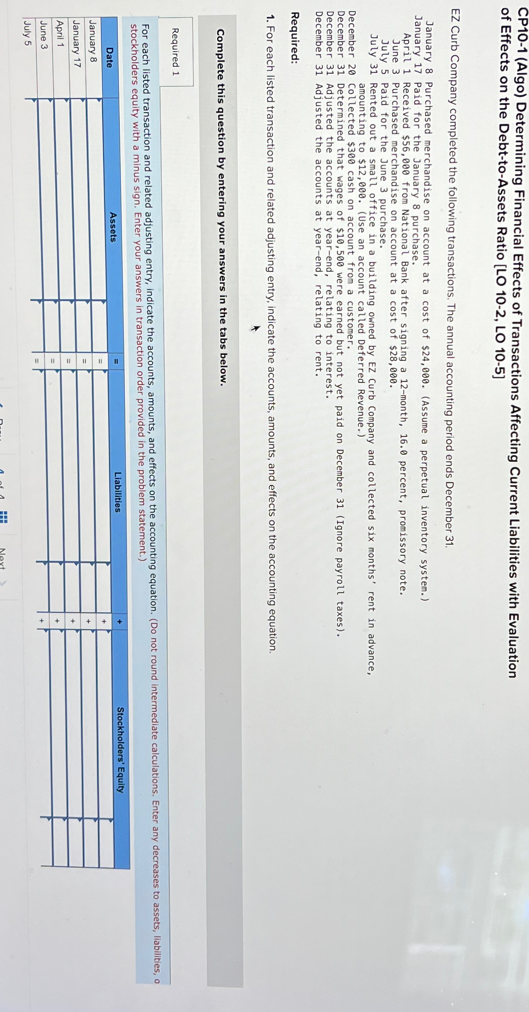 CP10-1(Algo) Determining Financial Effects of Transactions Affecting Current Liabilities with Evaluation
