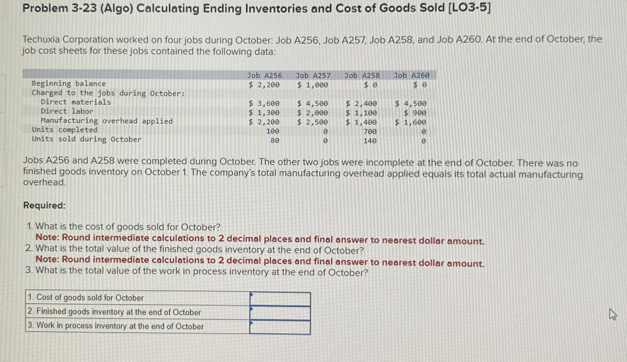  Problem 3-23(Algo) Calculating Ending Inventories and Cost of Goods Sold [LO3-5]