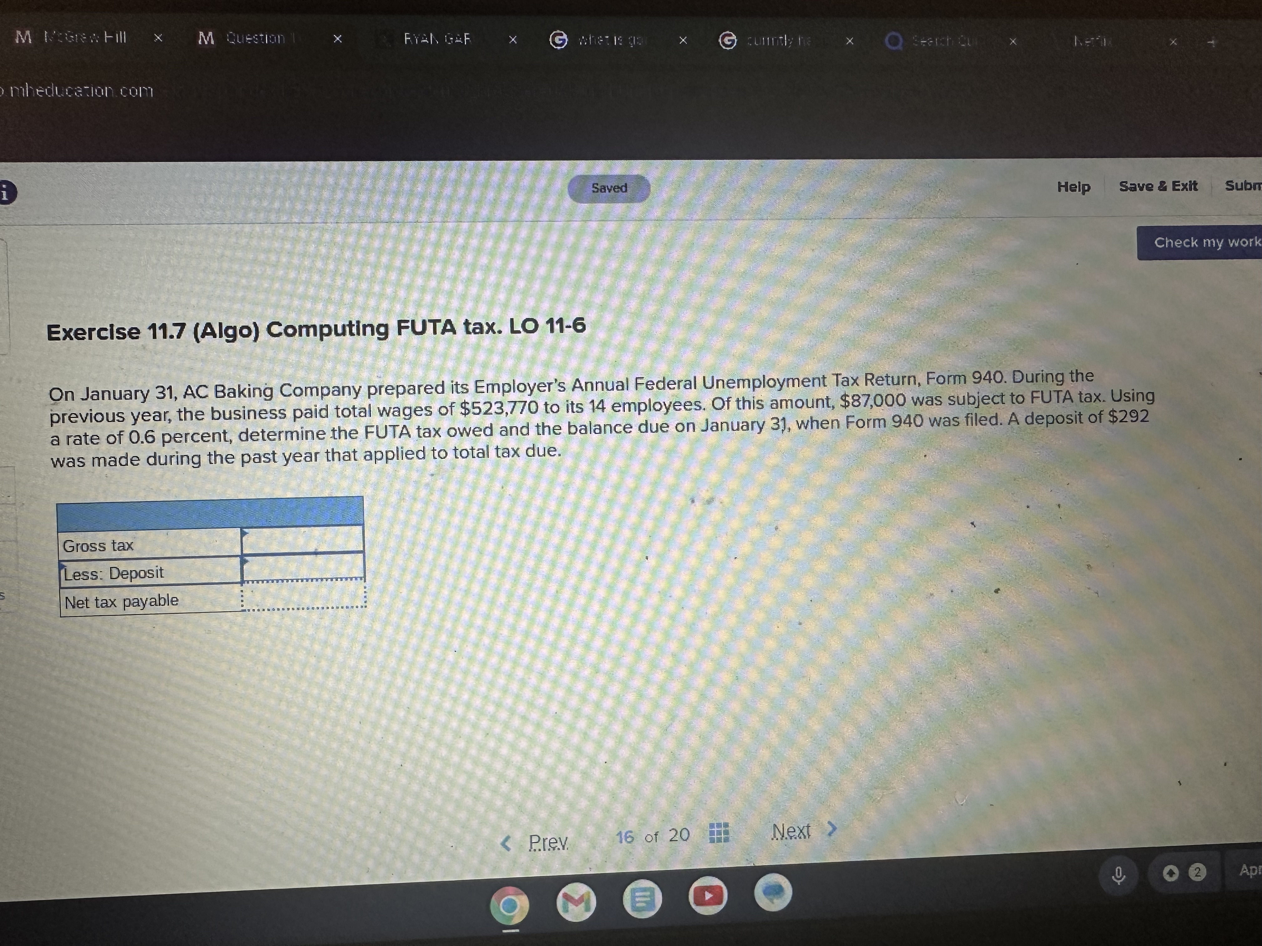 Saved Help Save & Exit Subn Exercise 11.7(Algo) Computing FUTA tax.