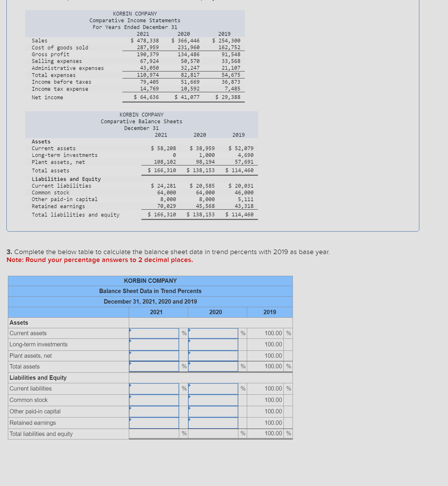 Complete the below table to calculate the balance sheet data in