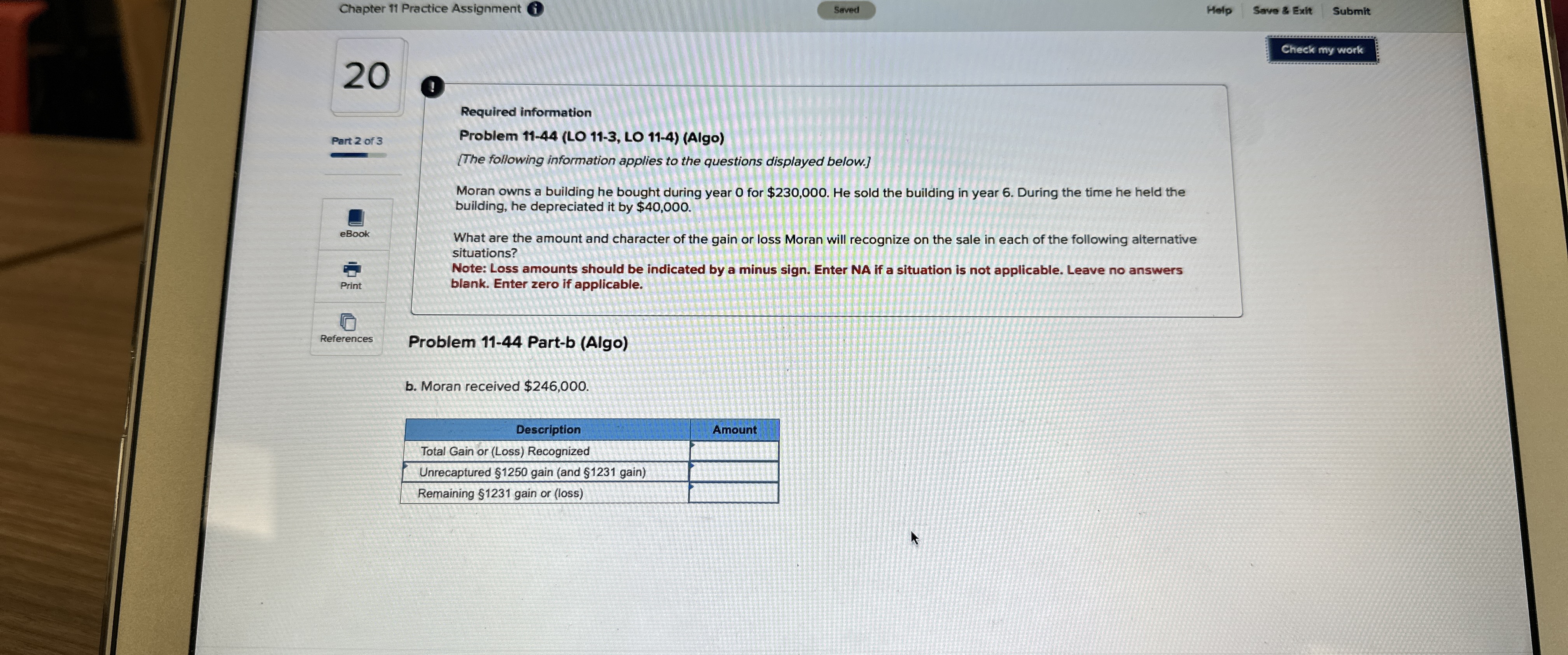 Part 2 of 3 Required information Problem 11-44(LO 11-3, LO 11-4)(Algo) [The