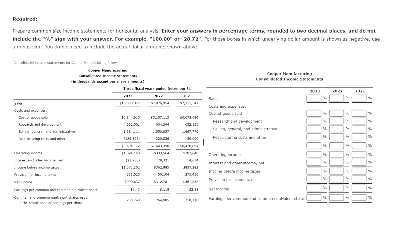 answers in percentage terms, rounded to two decimal places, and do not