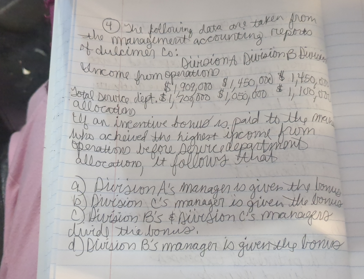 of dulcimes Co: Division A Division B Division C income from operations: