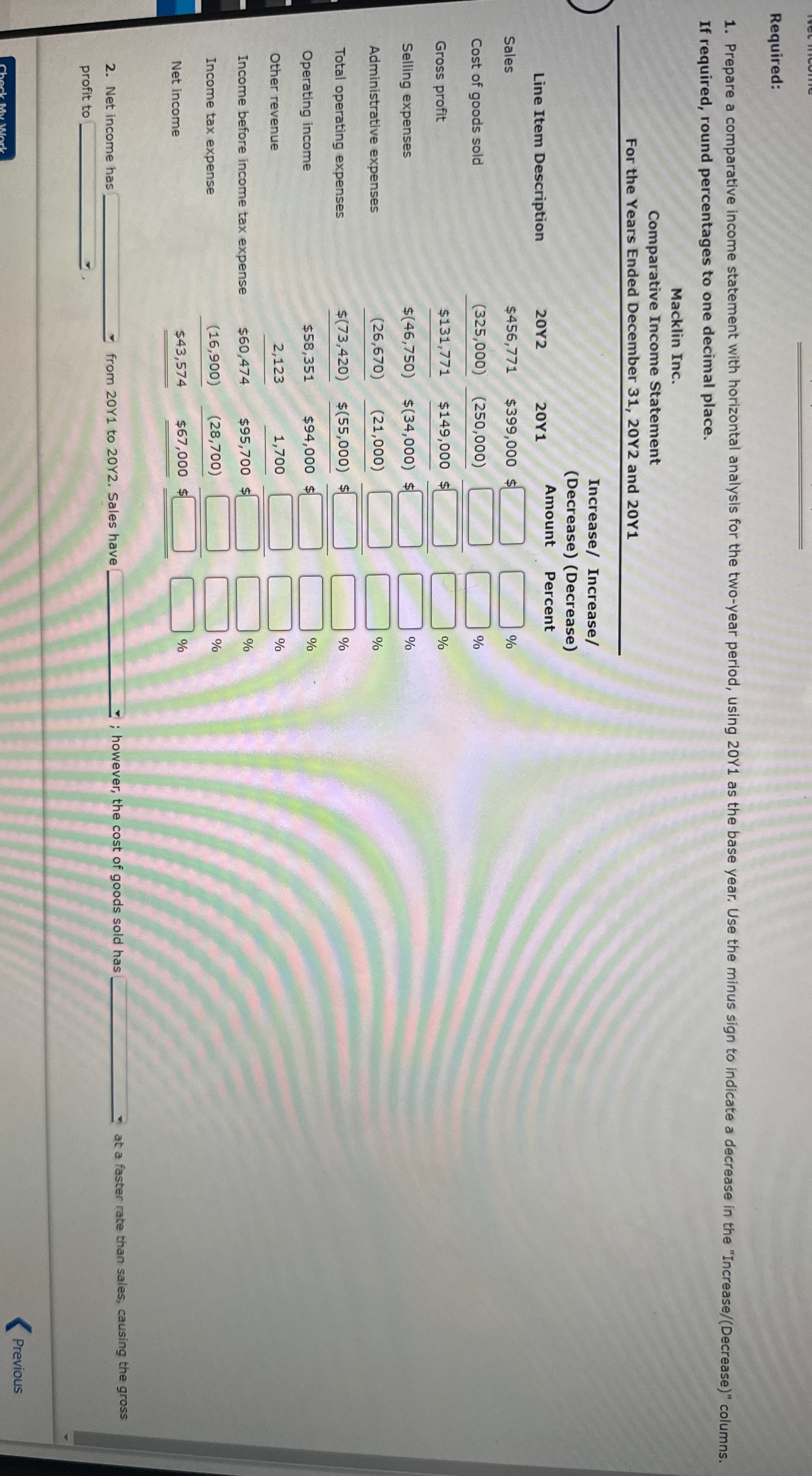 two-year period, using 20Y1 as the base year. Use the minus sign
