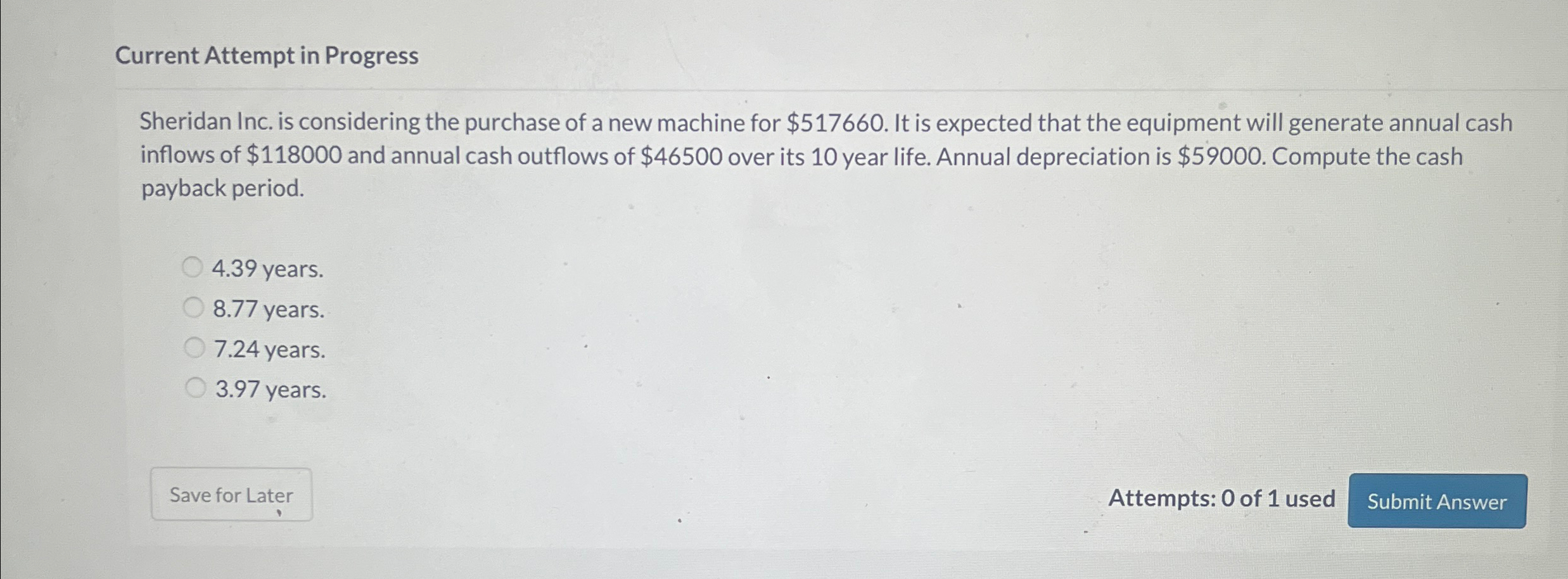 Current Attempt in Progress Sheridan Inc. is considering the purchase of