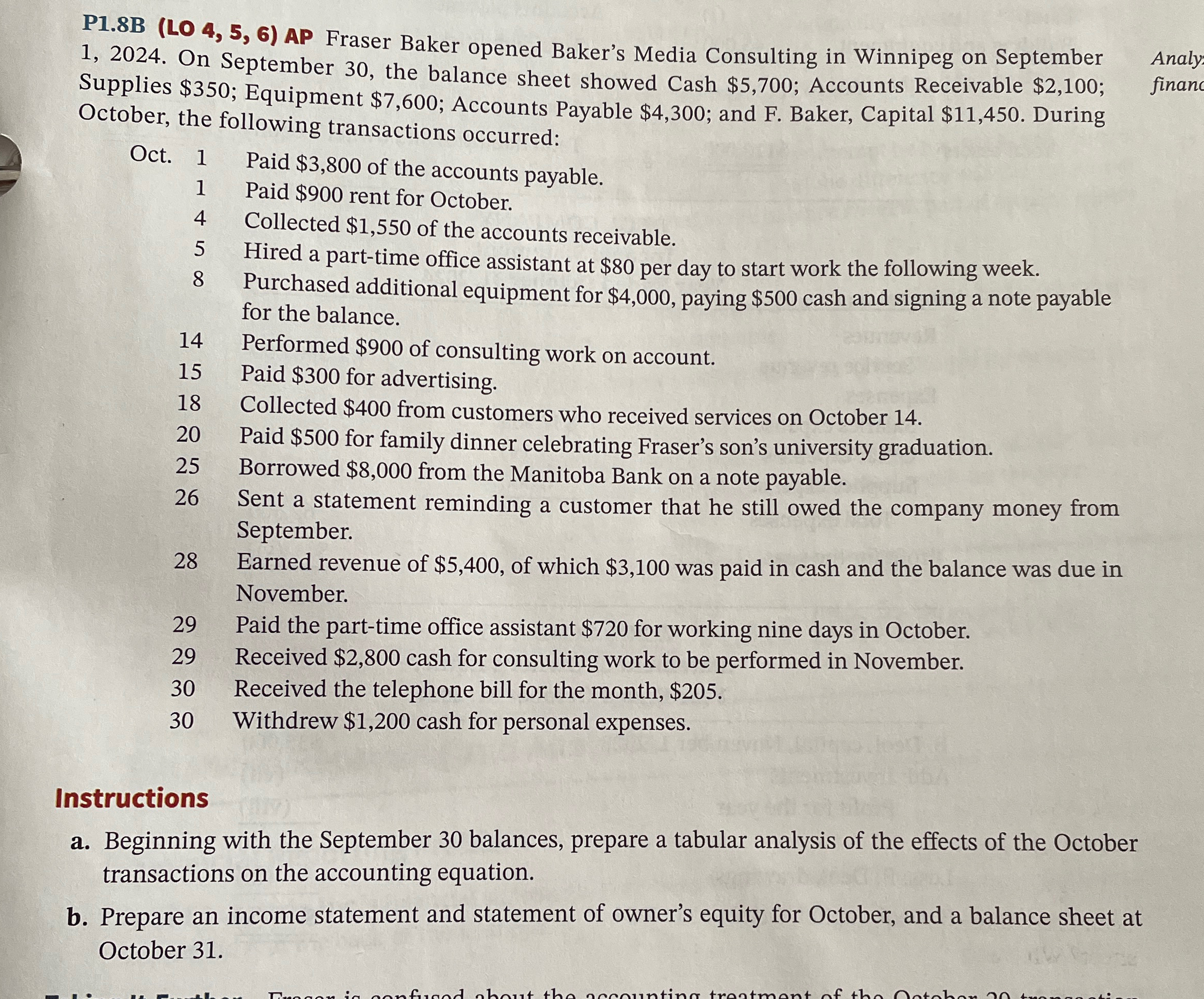 Winnipeg on September 1,2024. On September 30, the balance sheet showed Cash