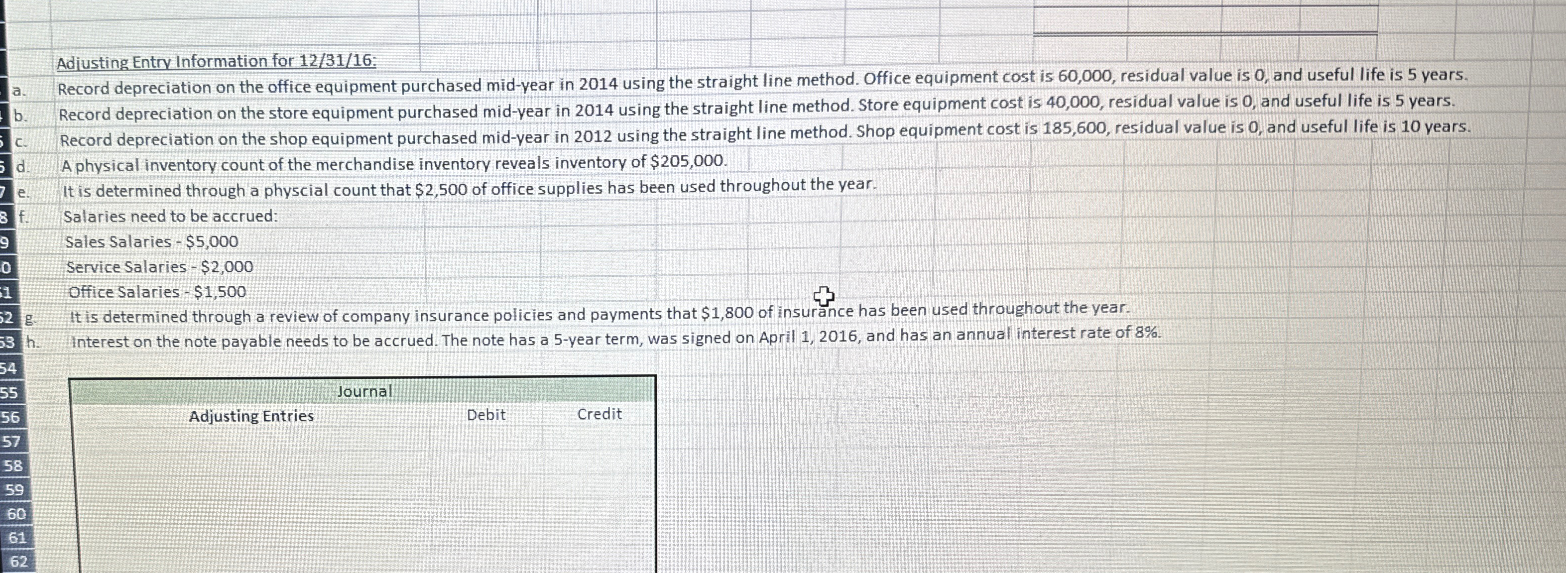 office equipment purchased mid-year in 2014 using the straight line method. Office