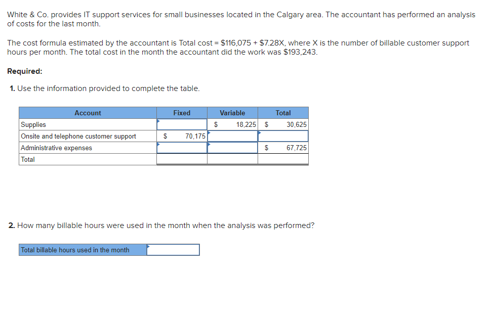 in the Calgary area. The accountant has performed an analysis of costs