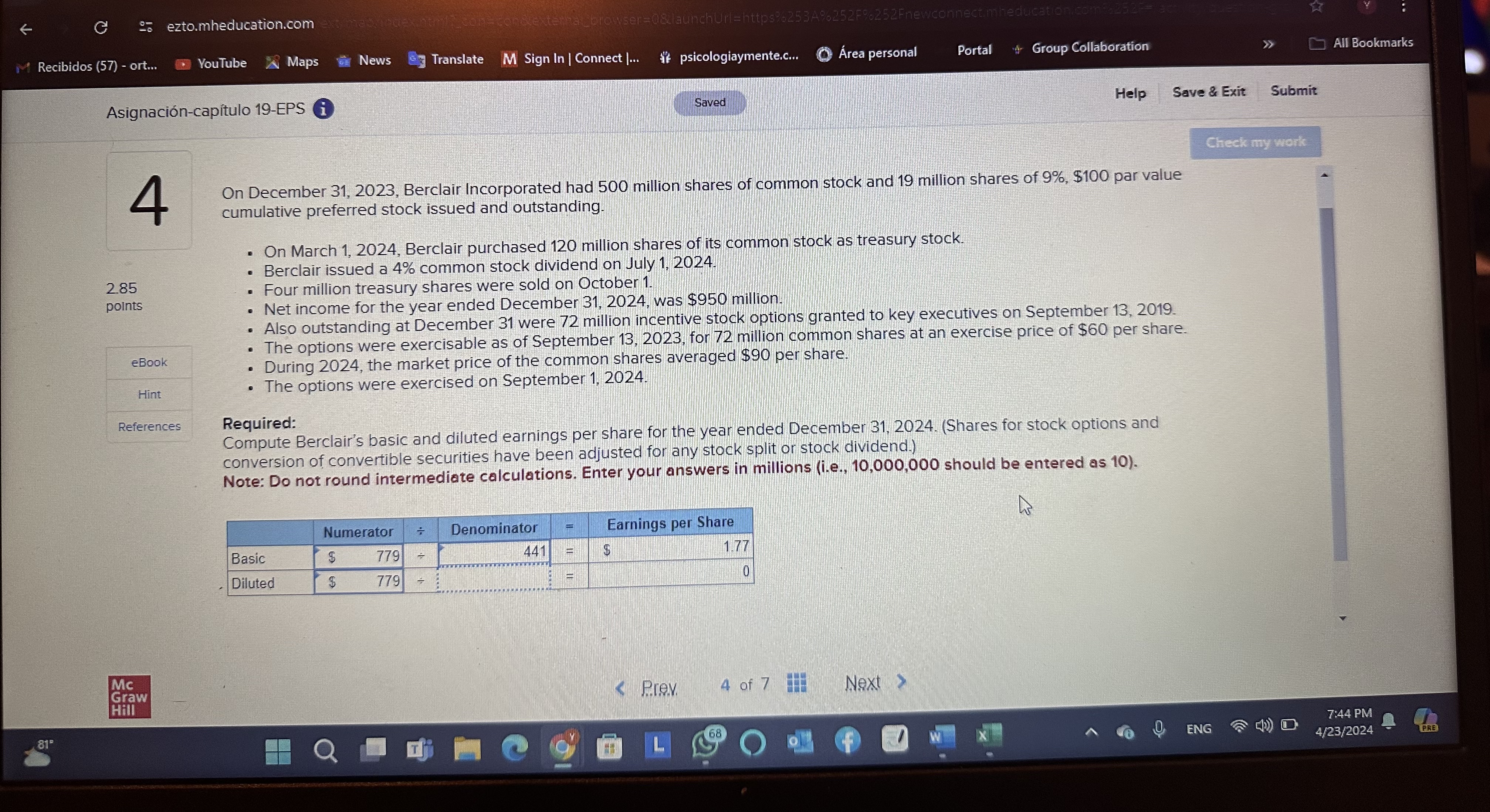 Asignacin-captulo 19-EPS Saved Help Save & Exit Submit Check my work