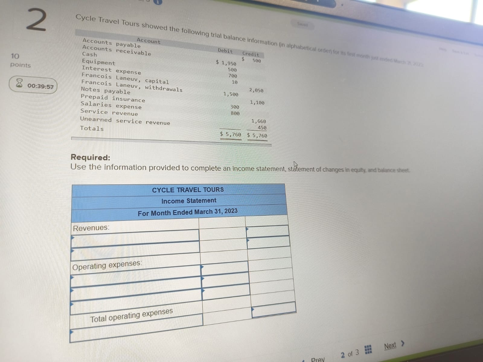 Interest expense Francois Laneuv, capital Francois Laneuv, withdrawals Notes payable Prepaid insurance