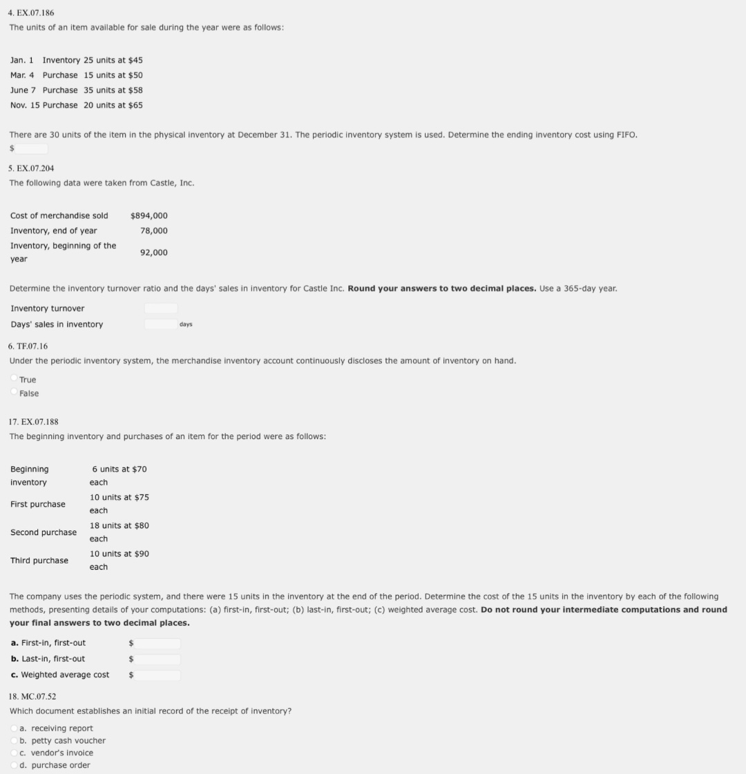  EX.07.186 The units of an item available for sale during the