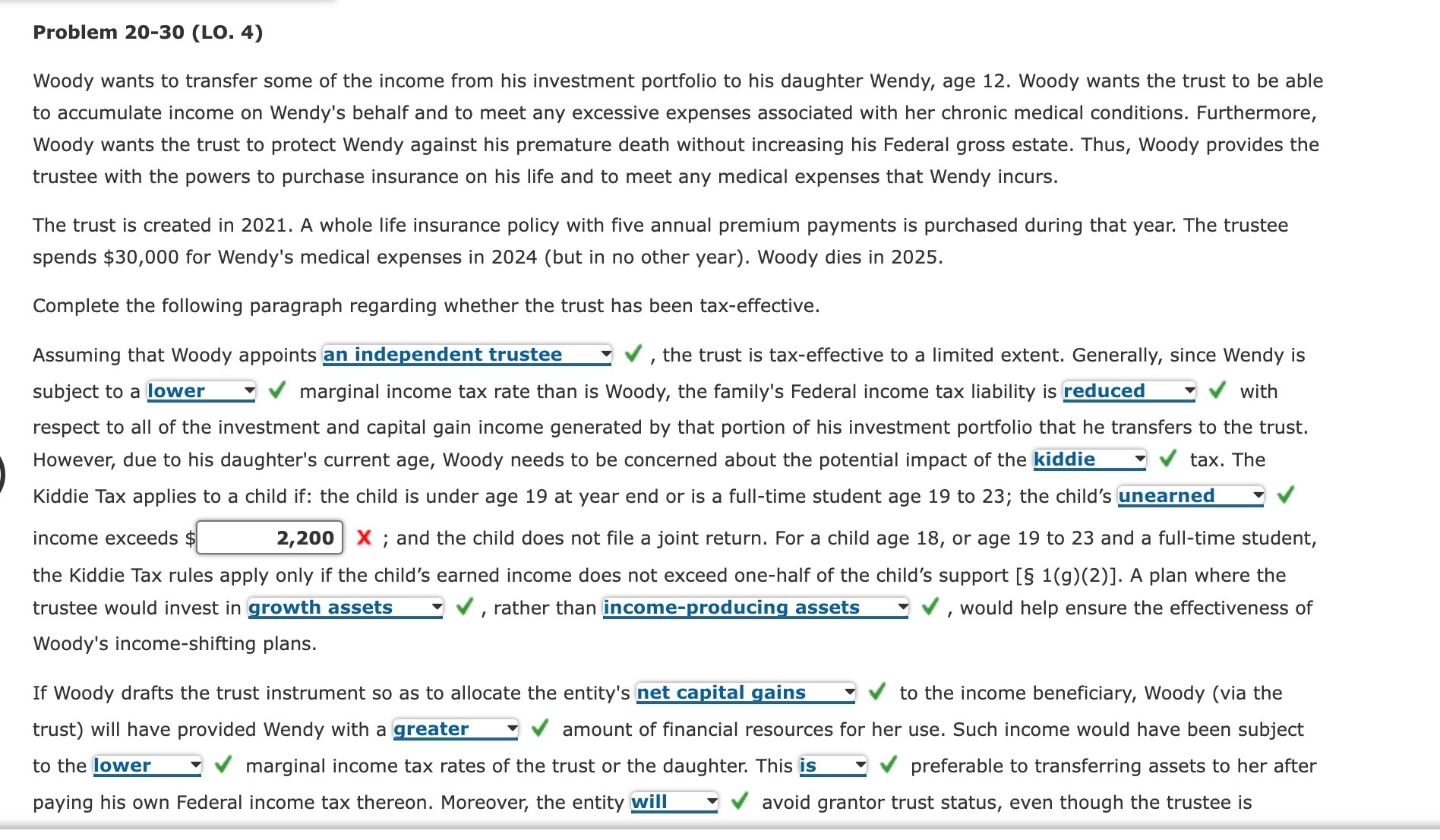 his investment portfolio to his daughter Wendy, age 12. Woody wants the