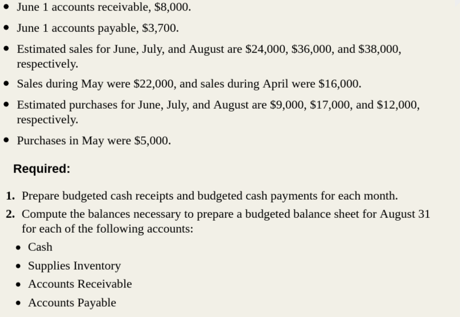 E8-24 Determining Balances for a Budgeted Balance Sheet LO 8-4 Paul's