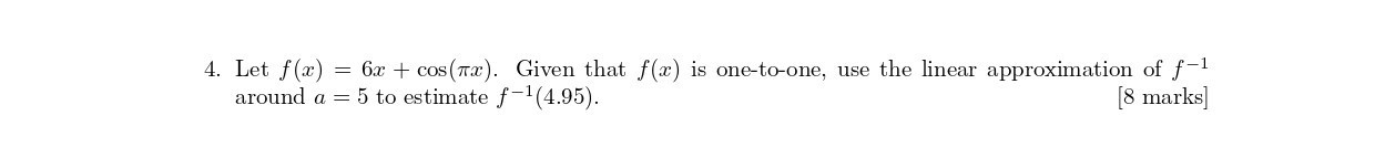  4. Let f(x) = 6m + cos(:rr9:). Given that x) is